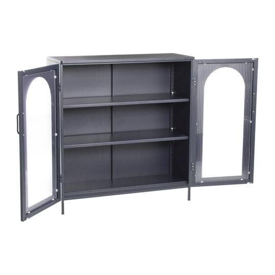 Hello Honey® Solstice 3ft. Black Metal Cabinet with Arched Glass Doors